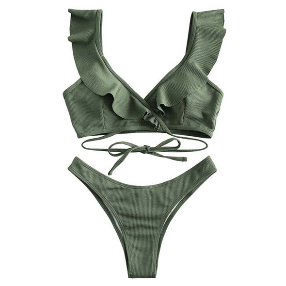 Kaley Olive Ruffle Bikini