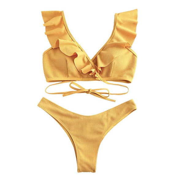 Kaley Mustard Ruffle Bikini